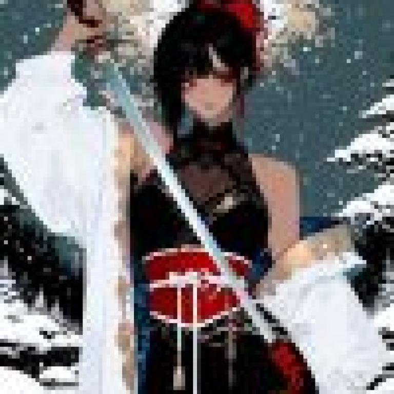 kimono，Woman with sword and red bow.
