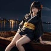 Live anime， hell girl， Yan Moai， kimono， full moon， kimono night walk