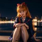 Live version， beautiful girl warrior， sailor Venus， Ai Nakano， beautiful tablecloth， anime tablecloth， night lakeside