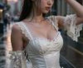 girls，A woman wearing white dress standing outside.