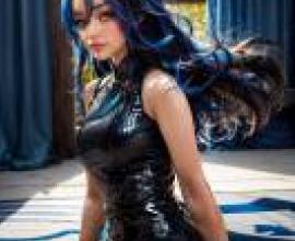 Mobile phone wallpaper， Pakistani beauty， realistic， the model is named Azzue， with blue hair.