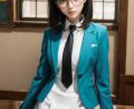 Shibata Mizuki (Shibata Mitsuki) An inferior student at a magic high school，A girl wearing a blue suit is sitting on a table.
