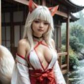 Fox Witch，A woman with big boobs wearing a red dress.