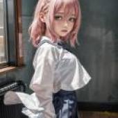 手機桌布，陸奥 こまろ，生徒会にも穴はある，寫實，身穿粉紅色頭髮、藍色領校服的動漫女孩。