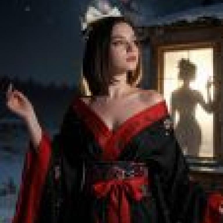 Beauty，A girl in a dress is standing outside in the dark.