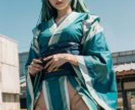 手機桌布，Fate Grand Order， 清姬 Kiyohime，寫實，「綠髮女神：優雅的雜誌封面」
