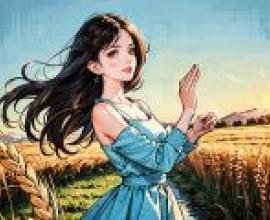 青梅竹馬，一個女孩在陽光明媚的田野前牽著手。