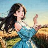 青梅竹馬，一個女孩在陽光明媚的田野前牽著手。