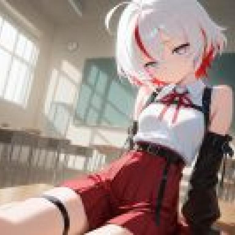 Princess White Star Nelido，A girl with red shorts and white hair.