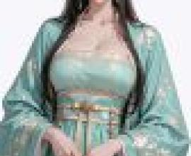 女孩們，長髮女士，穿著藍色長袖連身裙。