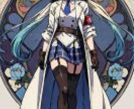 Aizawa Ema VTUBER，海報上穿著藍色裙子的動漫女孩。