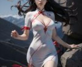 Mirage of MountainsA beautiful model with her finger on the nose.