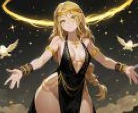 girls，A blonde woman with golden wings holding her hands out.