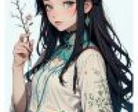 deep，A girl holding flowers with black ears.