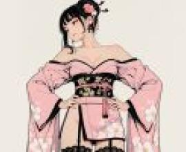 kimono，A girl is wearing a pink kimono with flower patterns.