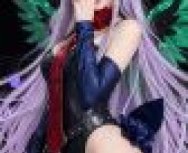 Different colors，Purple hair with red rose in hand.