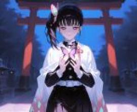 Tsuyuri Kanao，Black haired girl holding butterfly with pink wings.