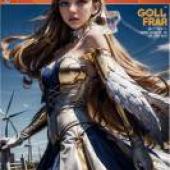 手機桌布，Cloche Leythal Pastalia Ar Tonelico 魔塔大陸2，寫實，一個身穿金色和藍色連身裙的女孩，手臂上有翅膀。