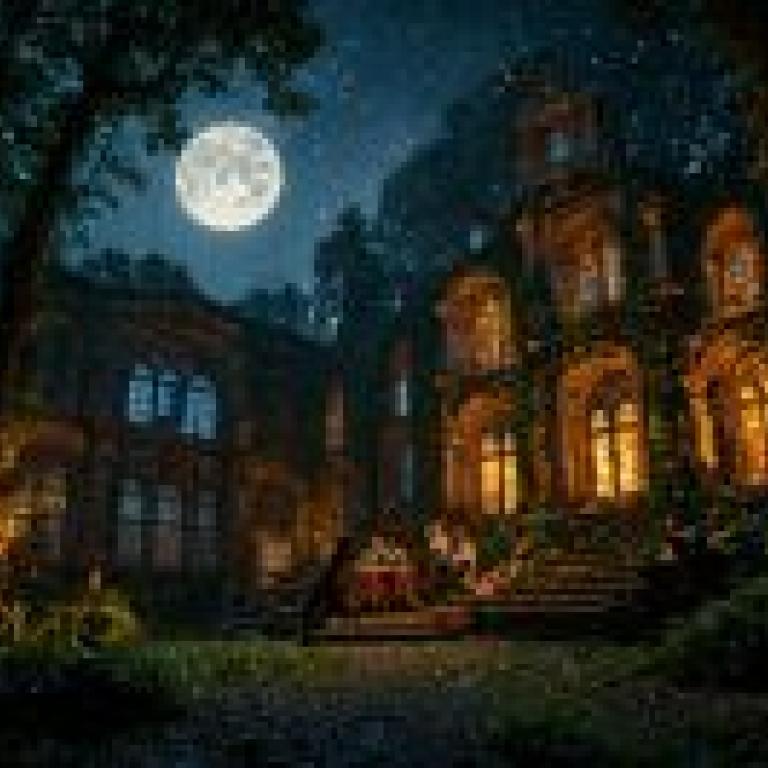 童話小屋，城堡上方掛著一輪明月。