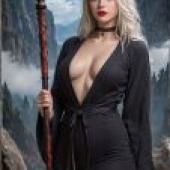 The witch in the mountains，A woman holding an object.