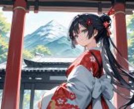 神宮巫女，身穿日式服裝的年輕女孩。
