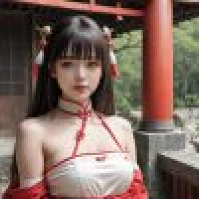 中國性感女孩，頭上戴著紅色蝴蝶結，手腕上戴著紅色蝴蝶結。