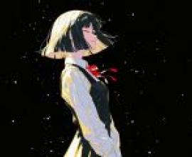 日本JK剪影，身穿黑白洋裝、頭上綁著紅色蝴蝶結的年輕女孩。