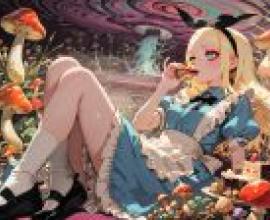 Alice s Dinner，Anime girl sitting with a plate of food.
