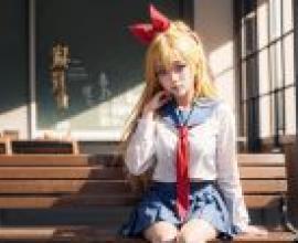 電腦桌布，桐崎 千棘， Kirisaki Chitoge，偽戀，真人版，坐在木凳上的美麗