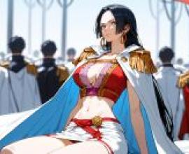 One Piece，Hancock Boa， 女帝，畫面中出現了一位身穿紅白衣的公主。