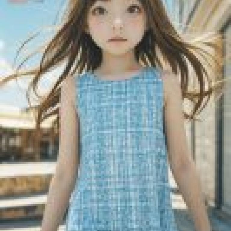 Rin Kaga  鹿賀 りん，身穿藍色洋裝、棕色頭髮的年輕女孩。