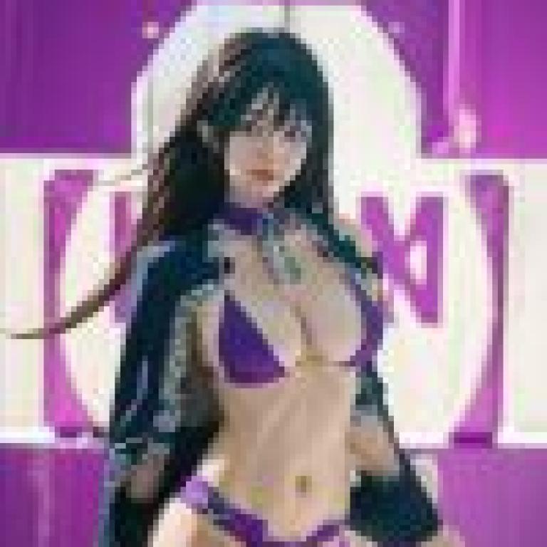 Isekai One Turn Kill Nee san，Kitty cosplay in purple bikini.