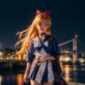 Live version， Beautiful Sailor Moon， Sailor Venus， Aiye Minako， Beautiful Tablecloth， Anime Desktop， Red Failing Night on the Bridge