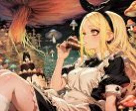Alice s Dinner，Anime woman eating cake.