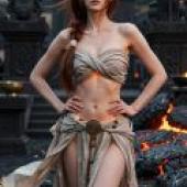 Volcano Goddess，A woman in bikini dress with head band.
