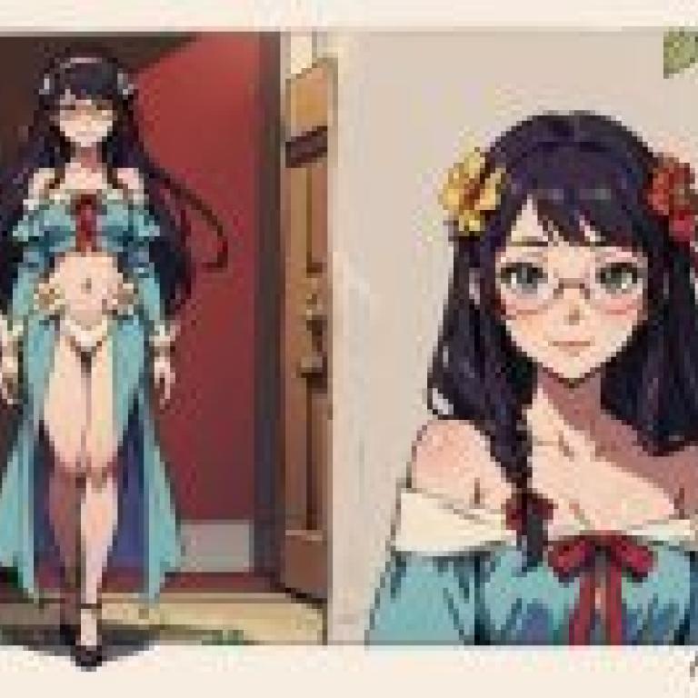 電腦桌布，氣質眼鏡女孩，動漫，頭髮上戴著玫瑰的動漫女人。