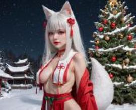 聖誕節裡的女孩，一隻穿著紅白襯衫的貓。