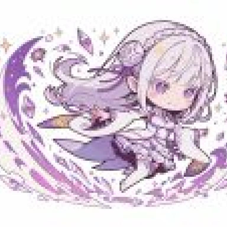 chibi，Purple and white girl with bow.