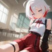 Princess White Star Nelido，A girl with red shorts and white hair.