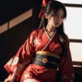 窗前女子紅和服，桌布免費下載花語情