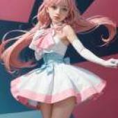 Cure Prism Soaring Sky Pretty Cure SecretMoon，一個有著蓬鬆頭髮、戴著粉紅色蝴蝶結和白色手套的女孩。