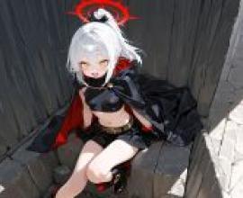 小惡魔女孩，穿著紅色和黑色衣服的白色娃娃。