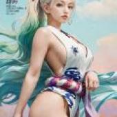 Yamato，One Piece，A woman with horns and gold earrings wearing a white shirt.
