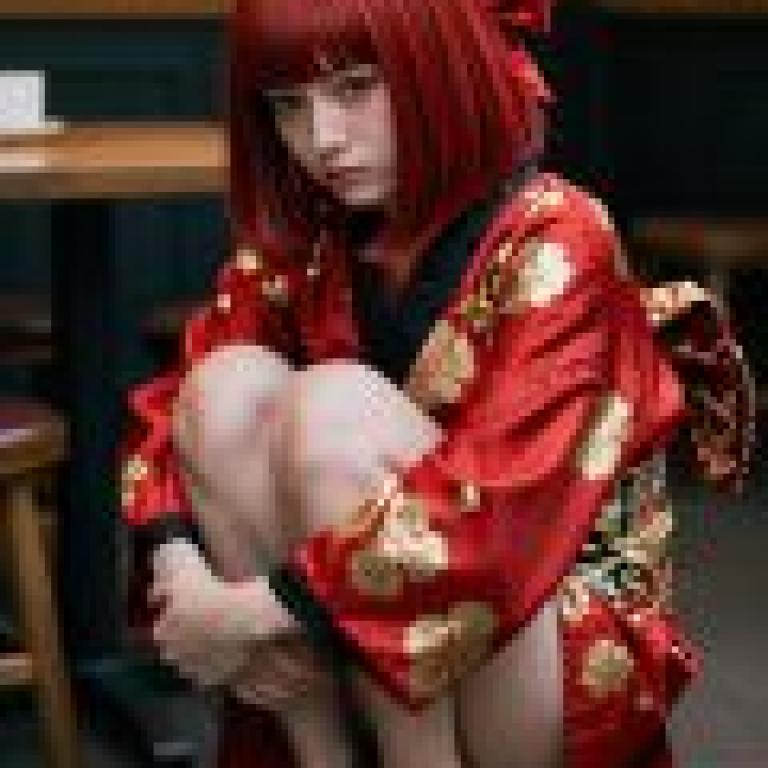 ZIT 01，一位漂亮的紅髮女孩盤腿坐在地板上。