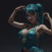 真人版，初音未來，唯美桌布，動漫桌布，藍髮比基尼風扇