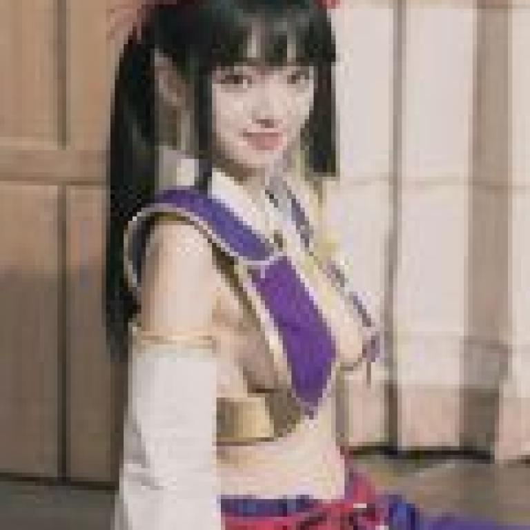 牛若丸，Fate Grand Order，身穿藍紫色動漫服裝的女孩。