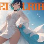 fantasy，Poster with girl dressed in white， holding blue cloth.