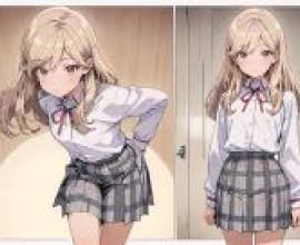 紫陽西瀨名，一位女孩擺出兩種姿勢拍照。