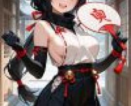 Ancient Fantasy，A girl anime character with a red fan in her hand.