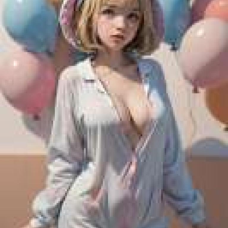 夢中的白兔，一個穿著睡衣的女孩面帶微笑，雙手垂在身側。